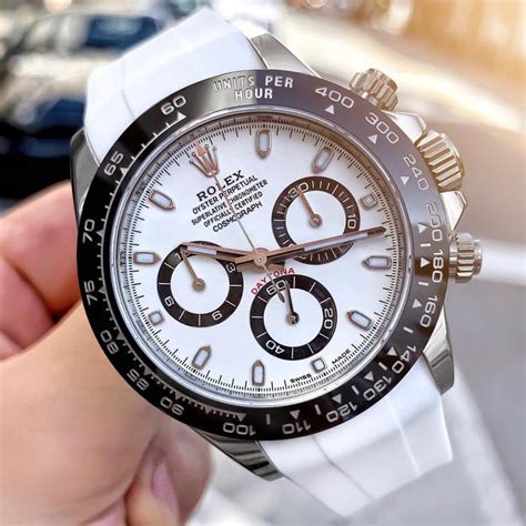 rolex daytona white face rubber strap|Rolex daytona vintage leather strap.